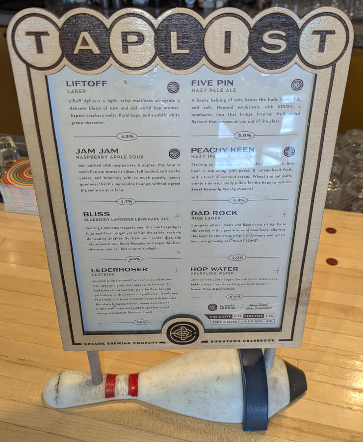 Bowling Tap list